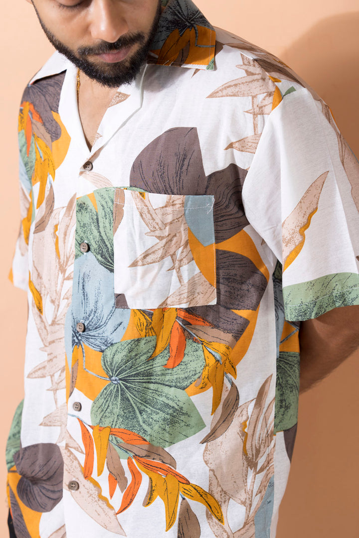 Oversized Relaxed Revere Shirt - Tropical Print