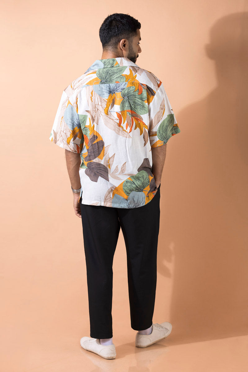 Oversized Relaxed Revere Shirt - Tropical Print