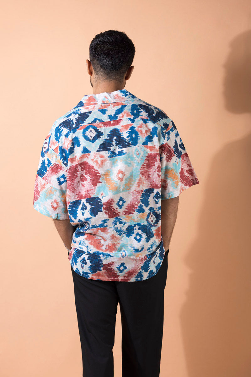 Oversized Relaxed Revere Shirt - Patch Print