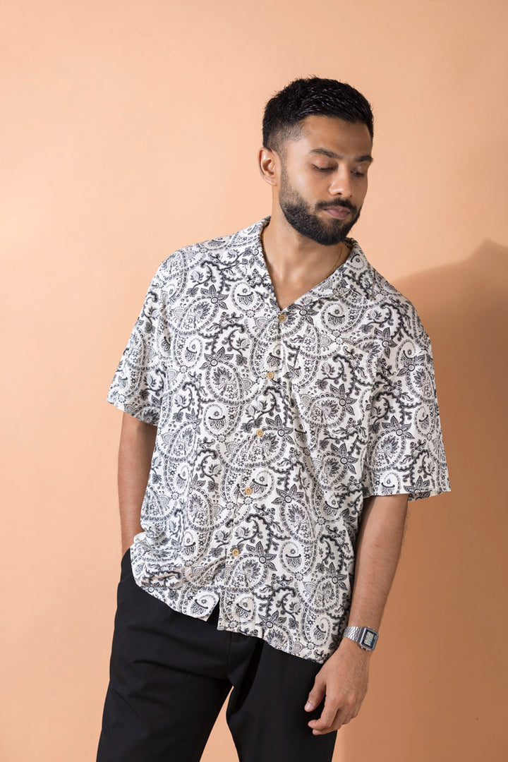 Oversized Relaxed Revere Shirt - Floral Print