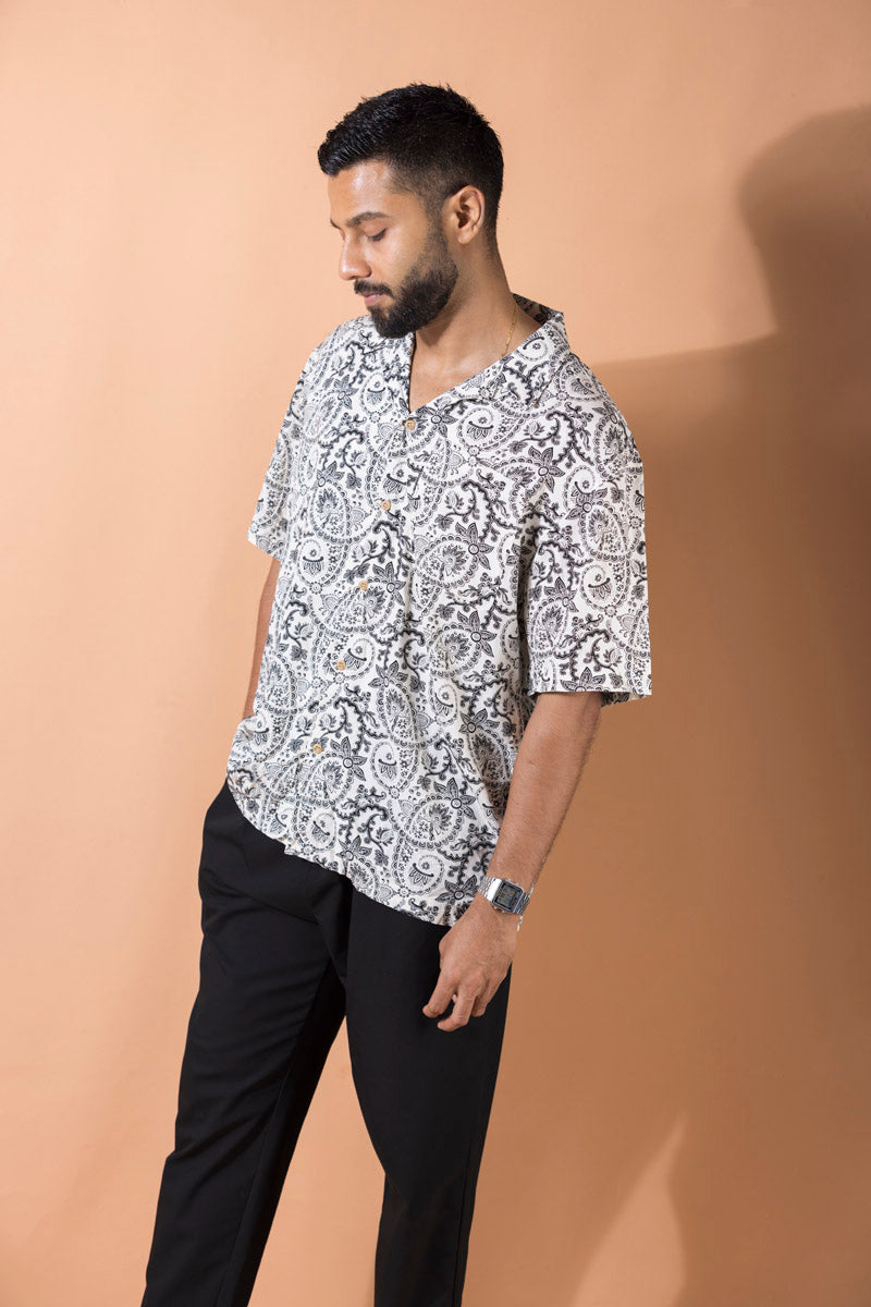 Oversized Relaxed Revere Shirt - Floral Print