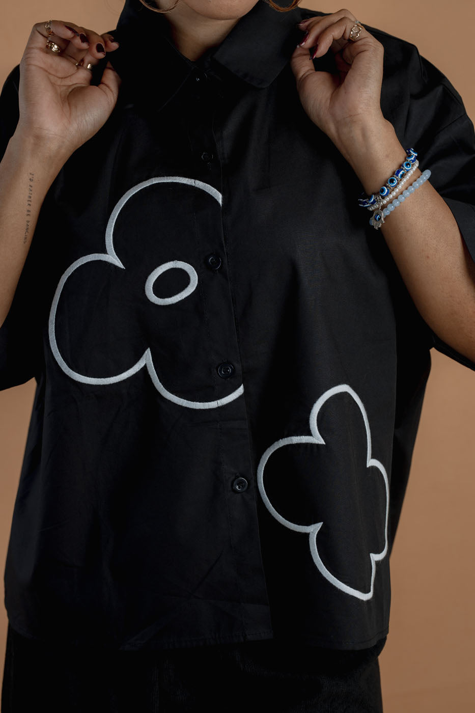 Flower Embroidery Crop Shirt